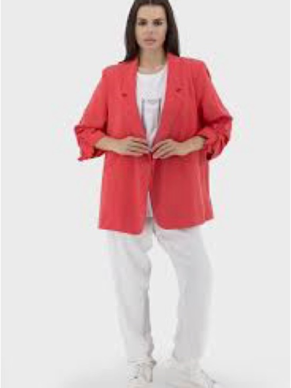 NWT Coral Red Oversized Blazer swing Jacket by Diane Gilman. XL
